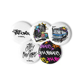 Set of 5 Pin Buttons Collection- Assortment of NYC Art - In 2 Sizes