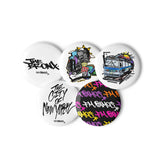 Set of 5 Pin Buttons Collection- Assortment of NYC Art - In 2 Sizes